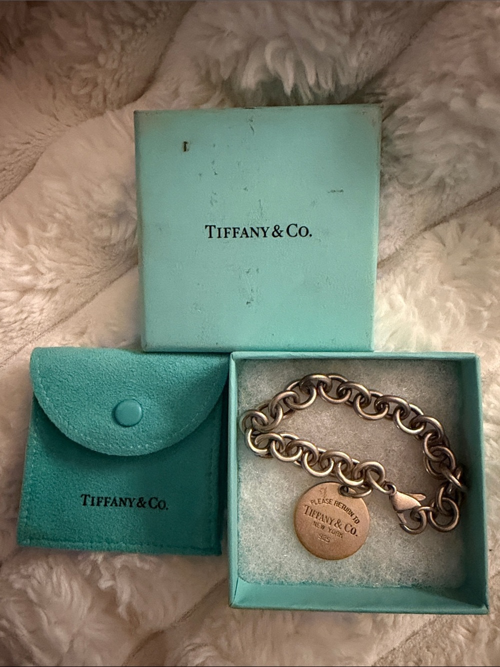 Tiffany & Co. Silver Charm Chain Bracelet with Signature Blue Pouch